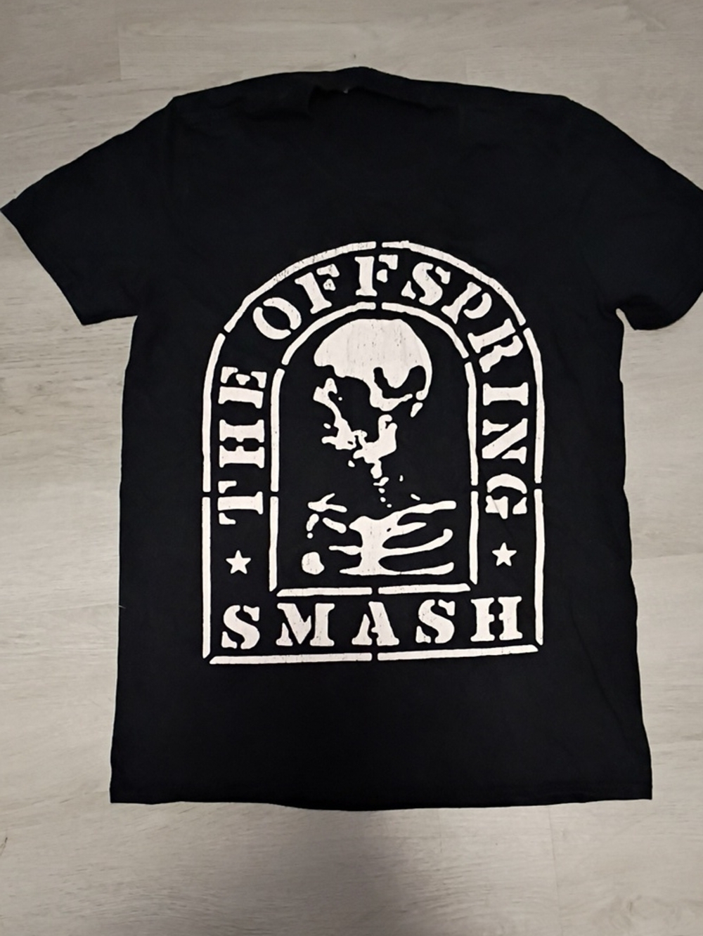 Offspring Black Tee with White Smash Skull Graphic